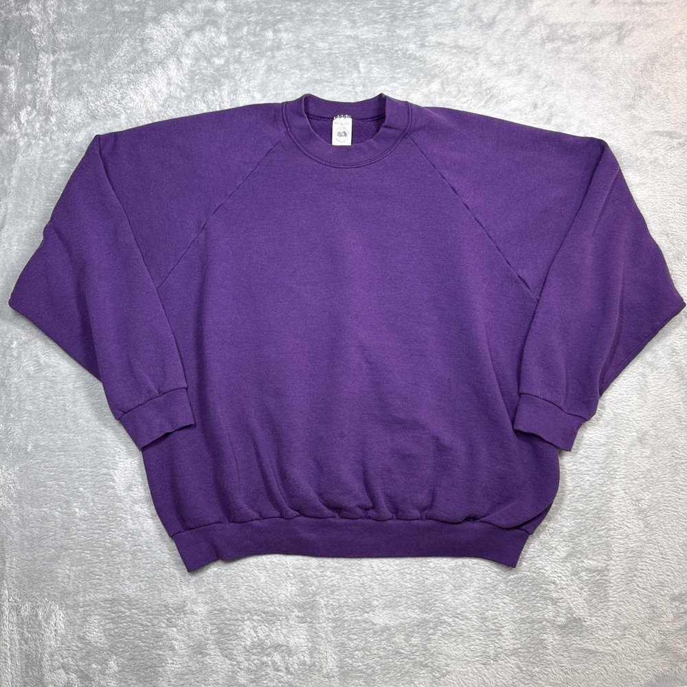 Vintage Fruit Of The Loom Sweatshirt‎ Men XXXL Purple Blank Distressed Faded USA